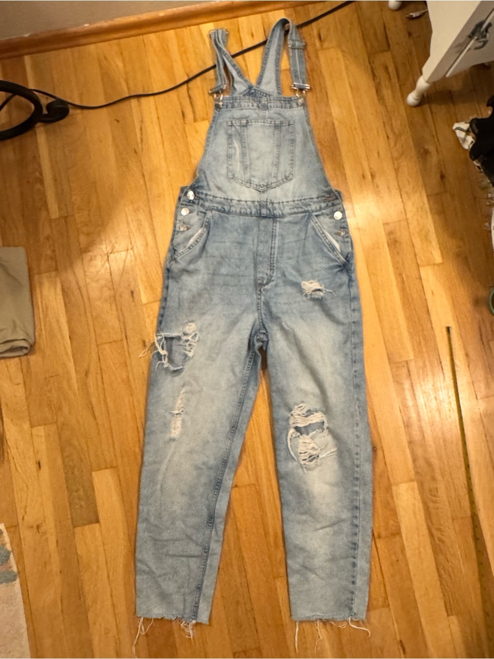 Divided Light Blue Distressed Denim Overalls